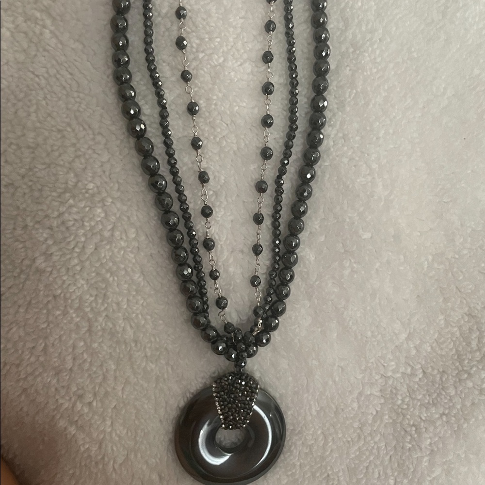 Multi-strand NEW Hematite Necklace With Pendant.